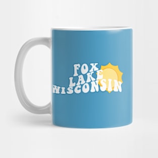 Sunshine in Fox Lake Wisconsin Retro Wavy 1970s Summer Text Mug